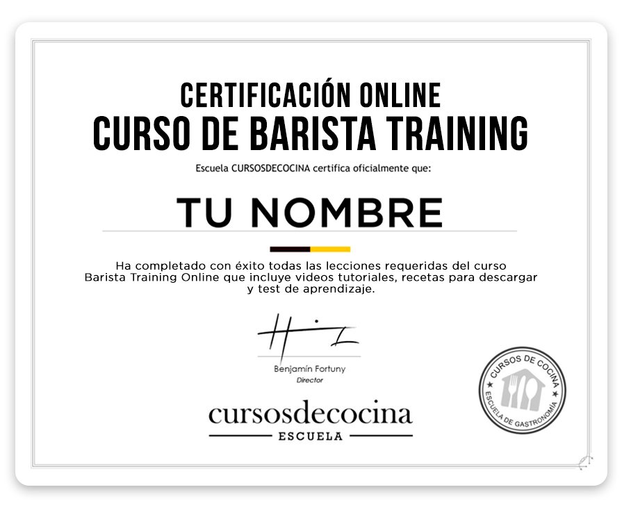 Modelo del certificado del curso Barista Training Online